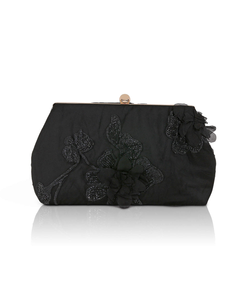 Lila Floral Applique Pouch Clutch