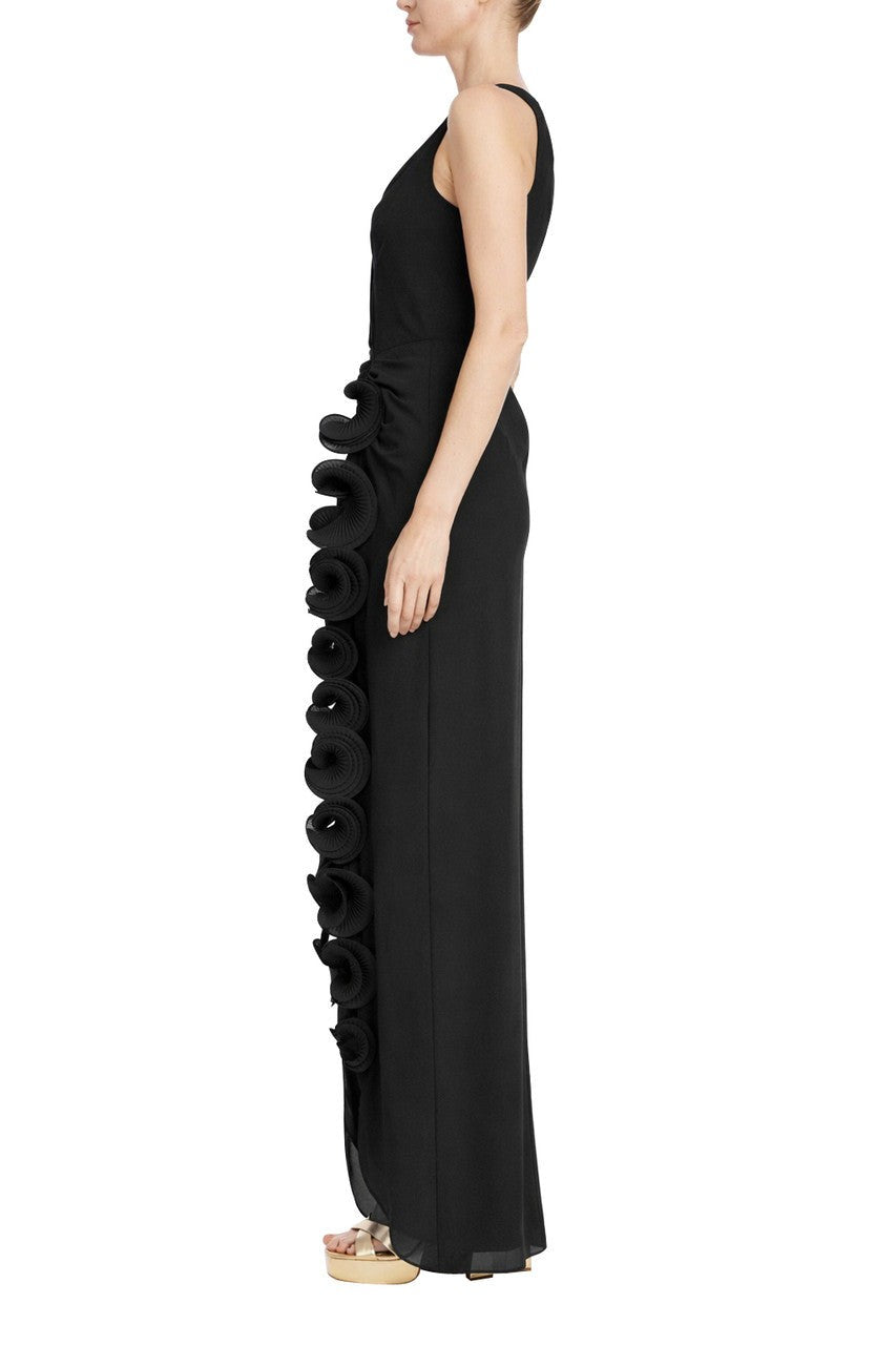 Sleeveless V-Neck Gown with 3D Rosette Ruffle