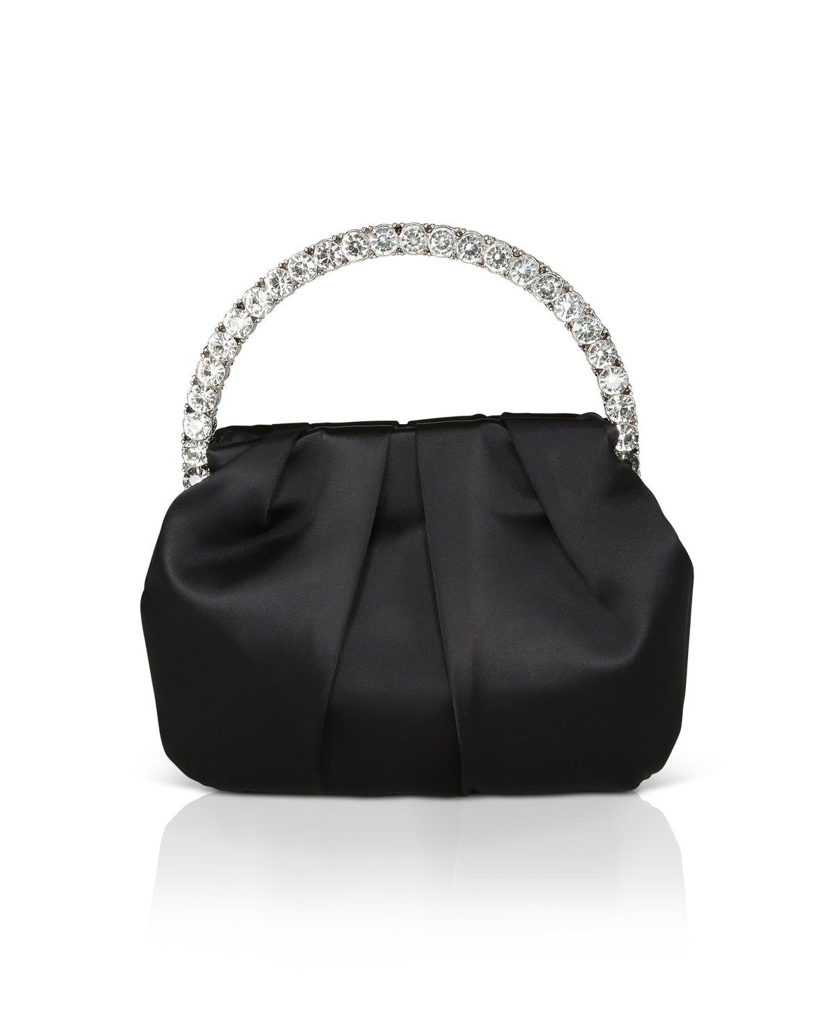 Audrey Pleated Satin Pouch with Halfmoon Crystal Handle