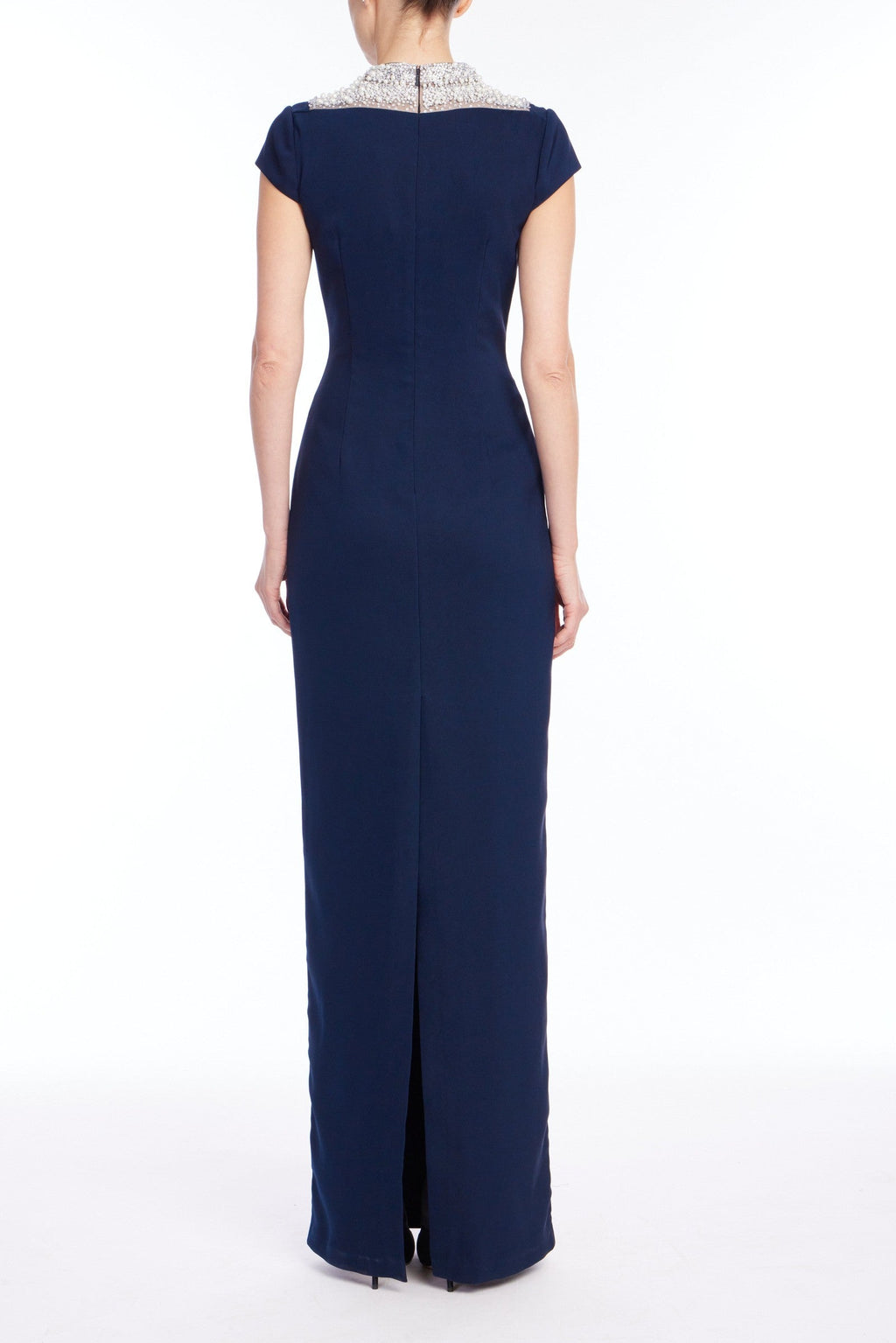 Rhinestone-Yoke Column Gown