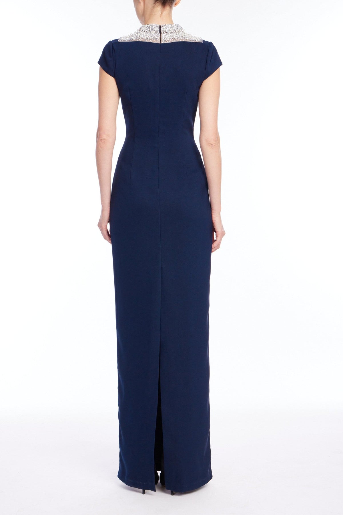 Rhinestone-Yoke Column Gown