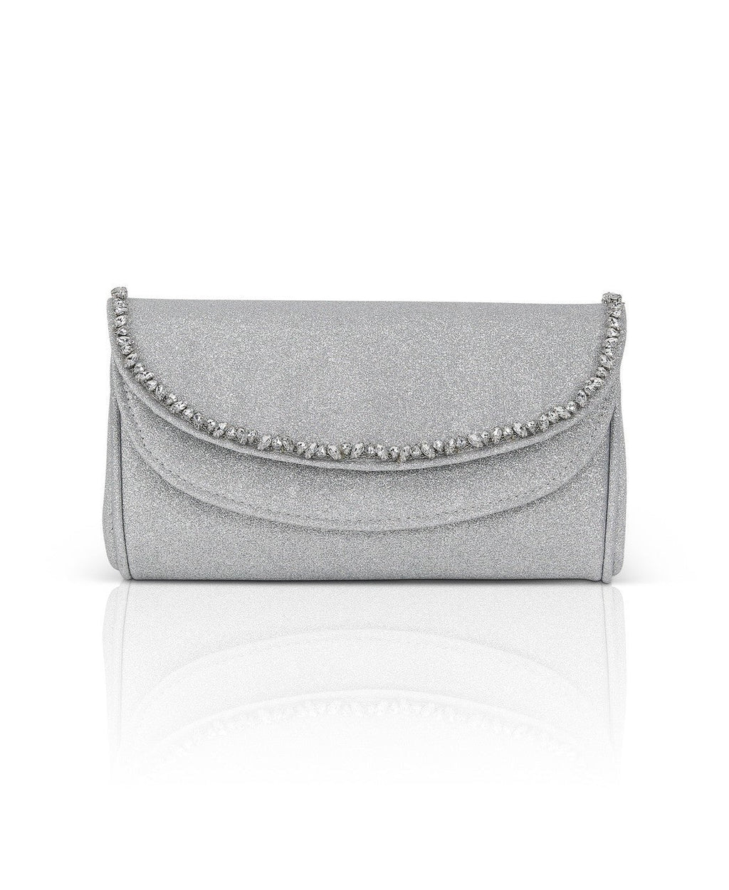 Talia Satin Double Flap Clutch with Crystal Trim