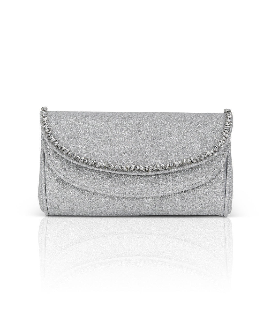 Talia Satin Double Flap Clutch with Crystal Trim