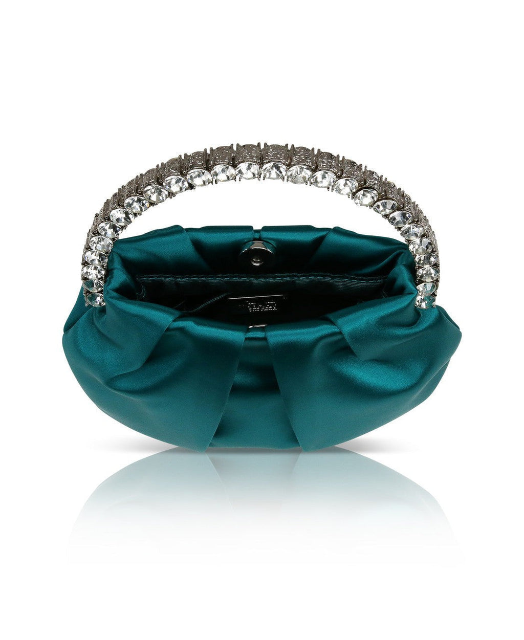 Audrey Pleated Satin Pouch with Halfmoon Crystal Handle