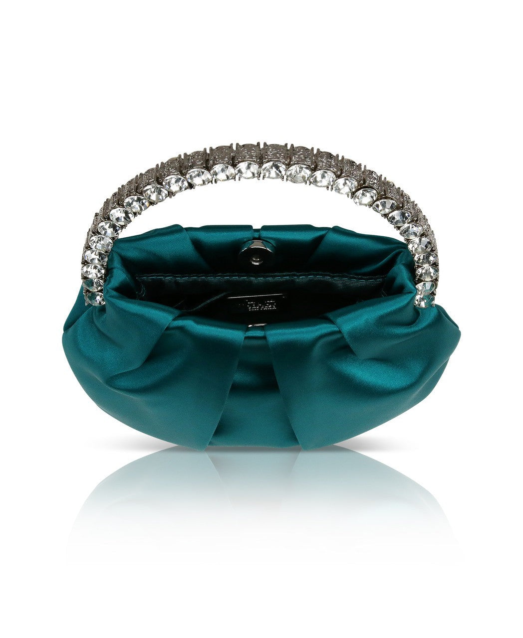 Audrey Pleated Satin Pouch with Halfmoon Crystal Handle