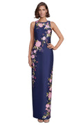 Sleeveless Embroidered Floral Column Gown