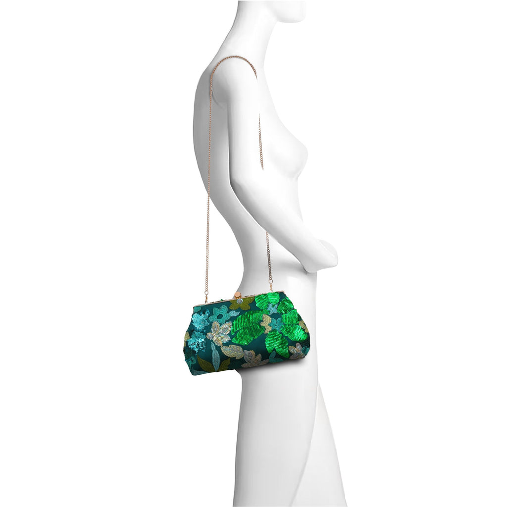 Elara Floral Sequin Pouch Clutch