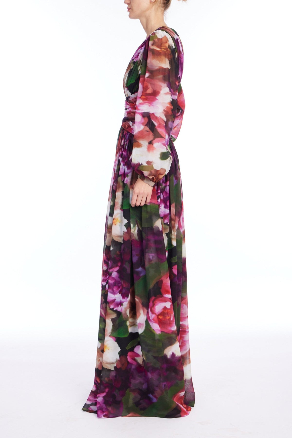 Floral Pleated Georgette A-Line Gown