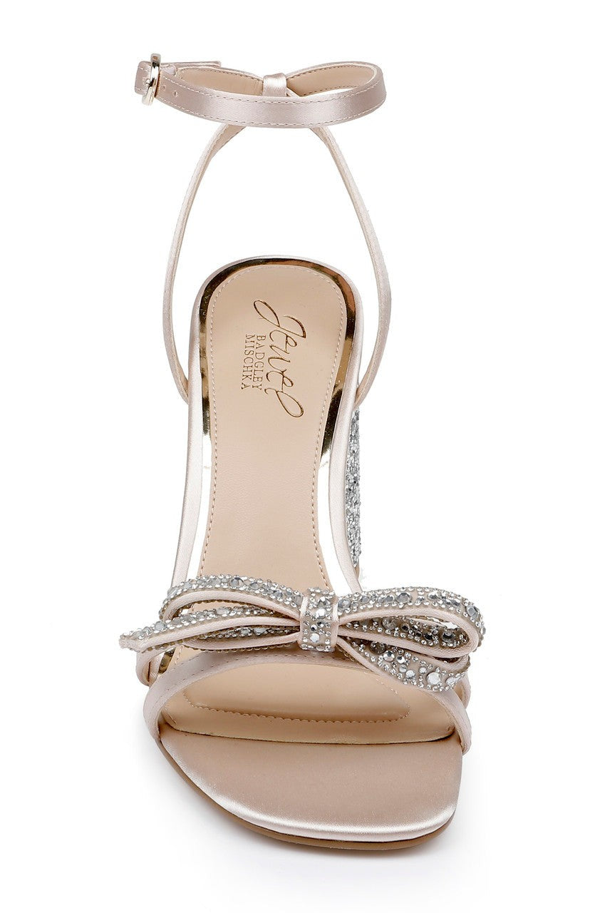 Hillary Block Heel Sandal with Rhinestone Bow
