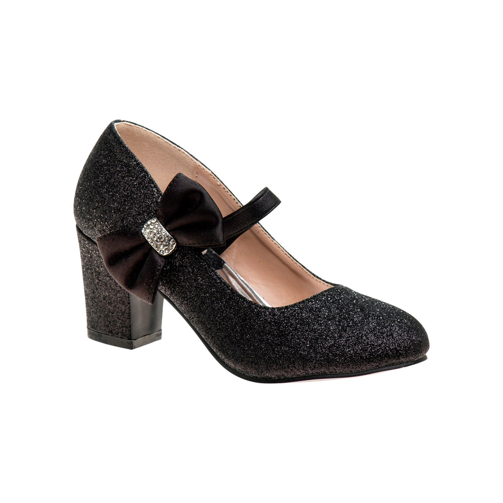 Girls' Glitter Block Heel Dress Shoes