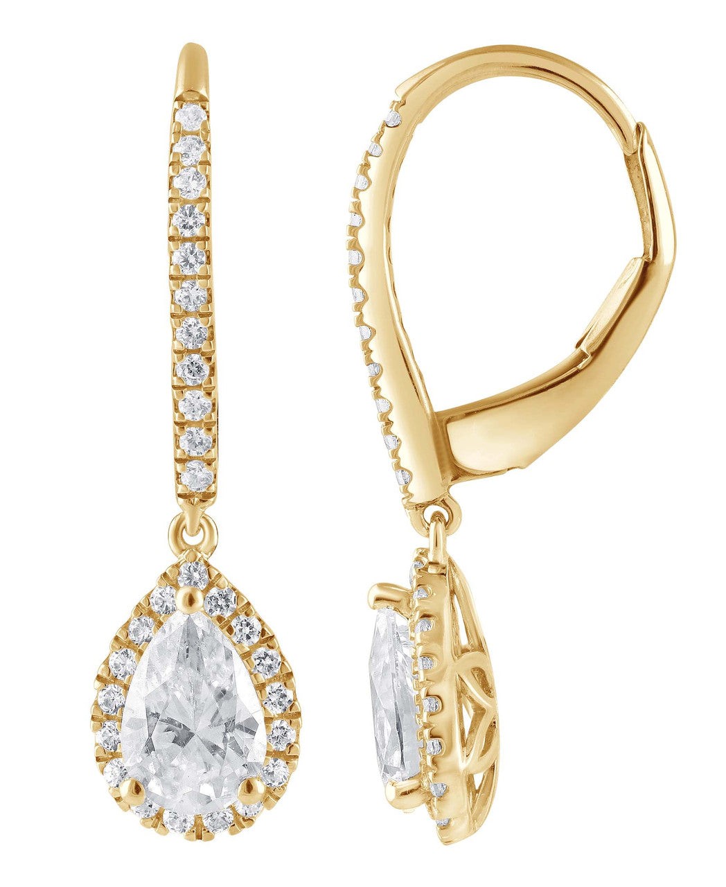 Diamond Halo Pear Drop Earrings