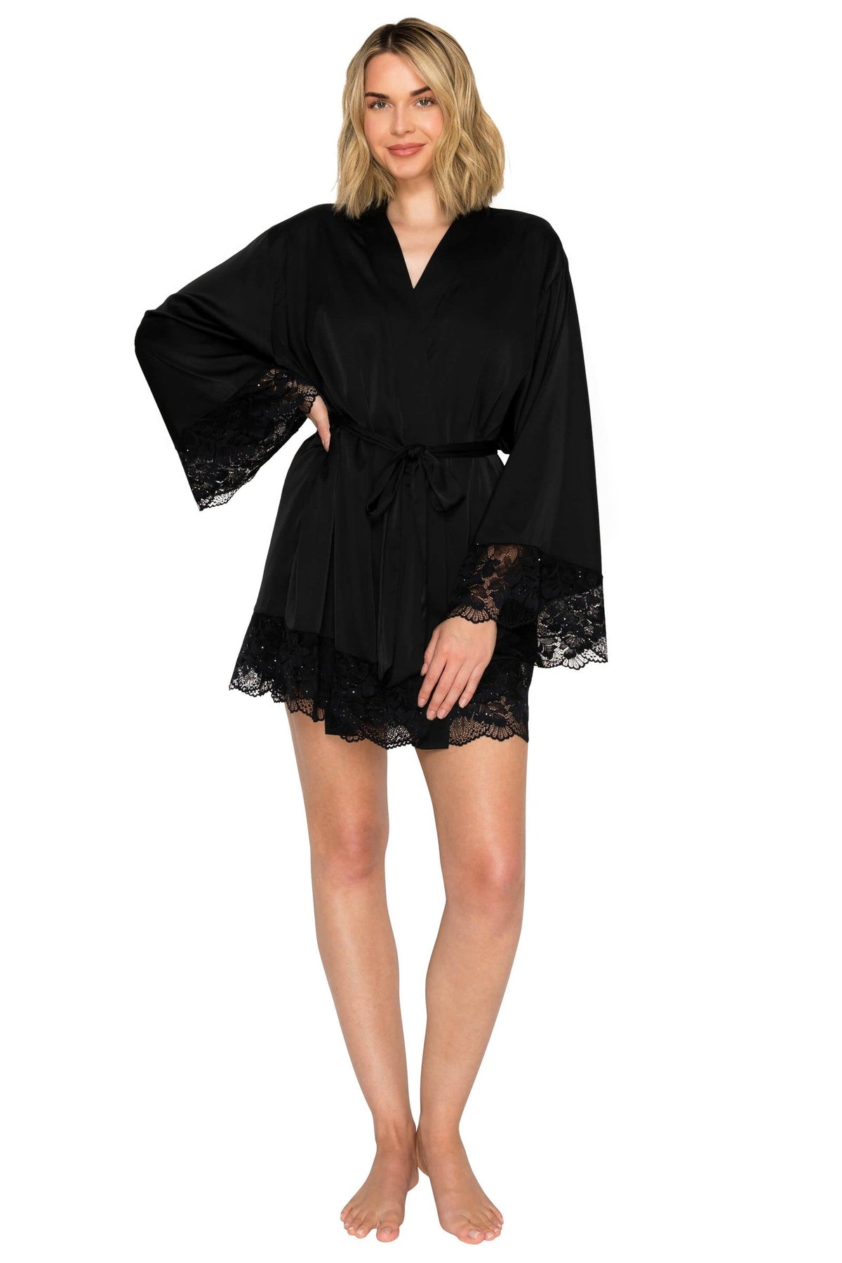 Luxe Satin & Sparkle Lace Short Wrap Robe