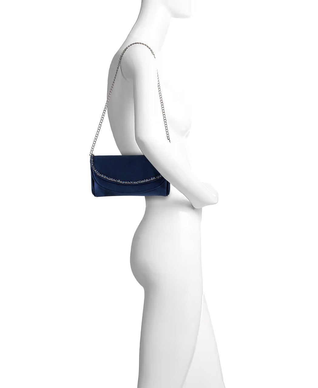 Talia Satin Double Flap Clutch with Crystal Trim