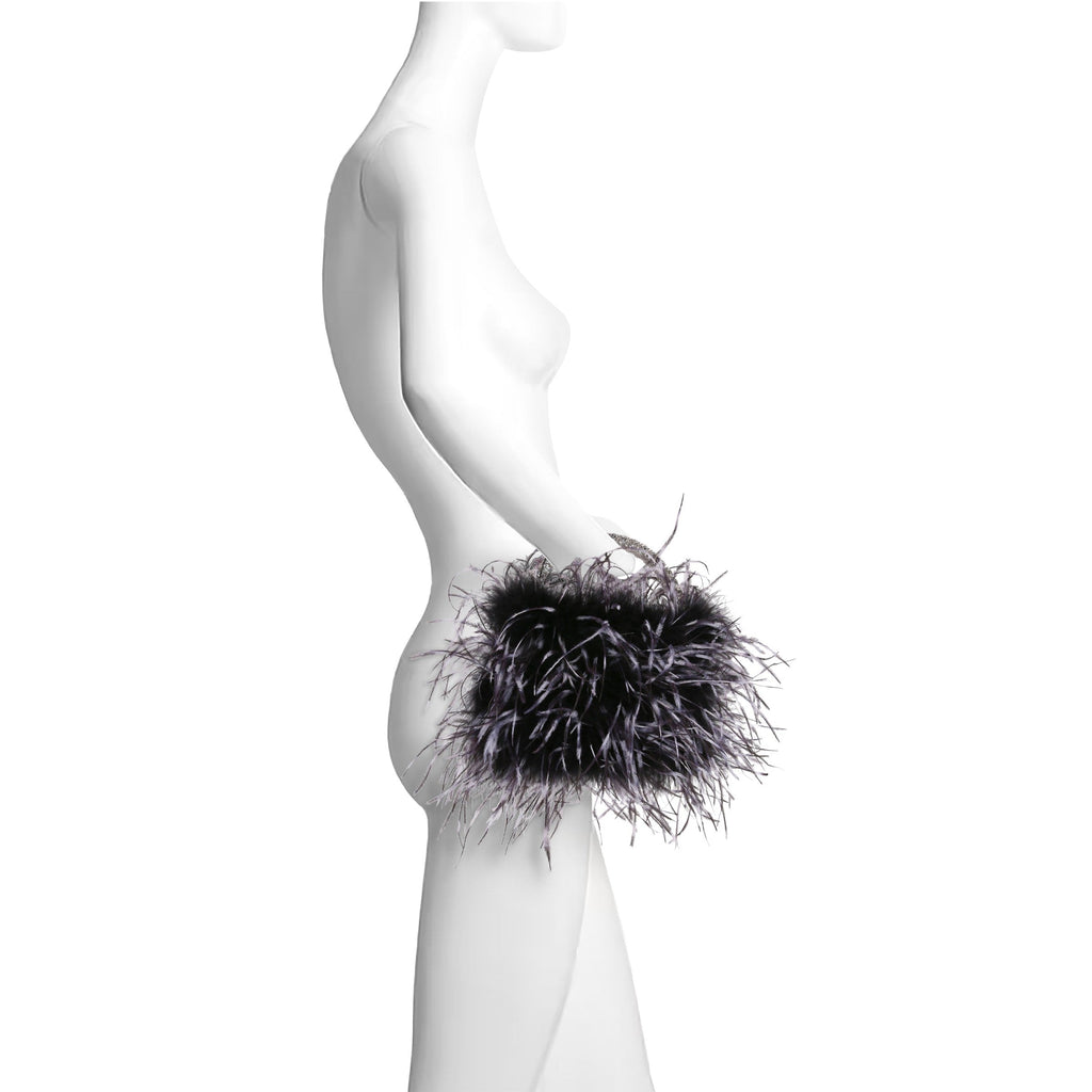 Raven Ostrich Feather Pouch Halfmoon Handle