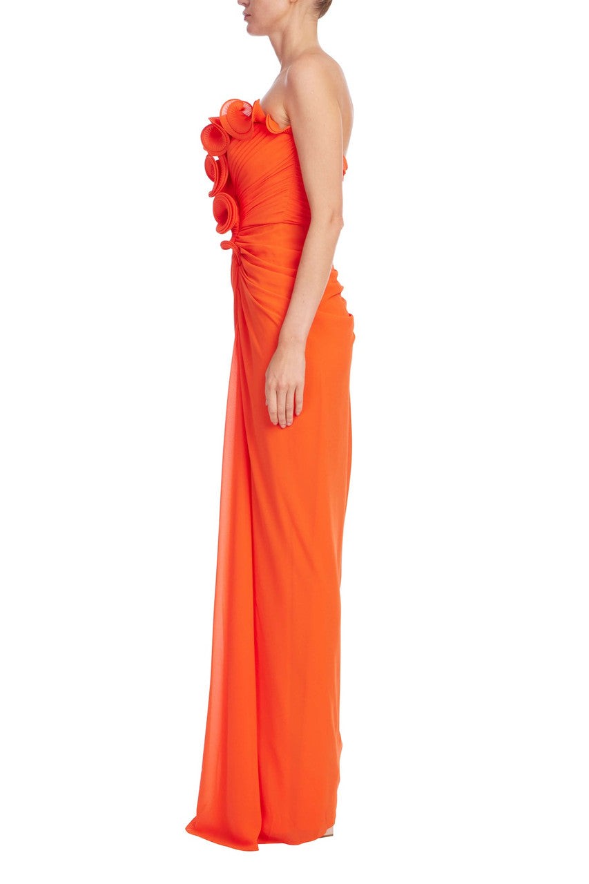 Strapless Pleated Ruffle Gown