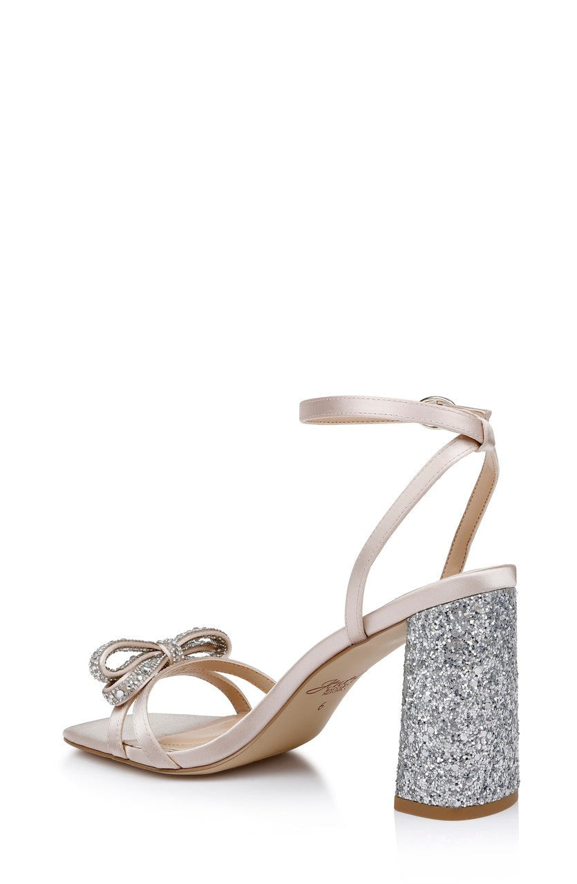 Hillary Block Heel Sandal with Rhinestone Bow