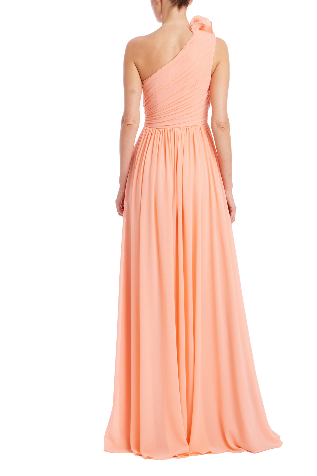Ruffle One-Shoulder Pleated Evening Gown
