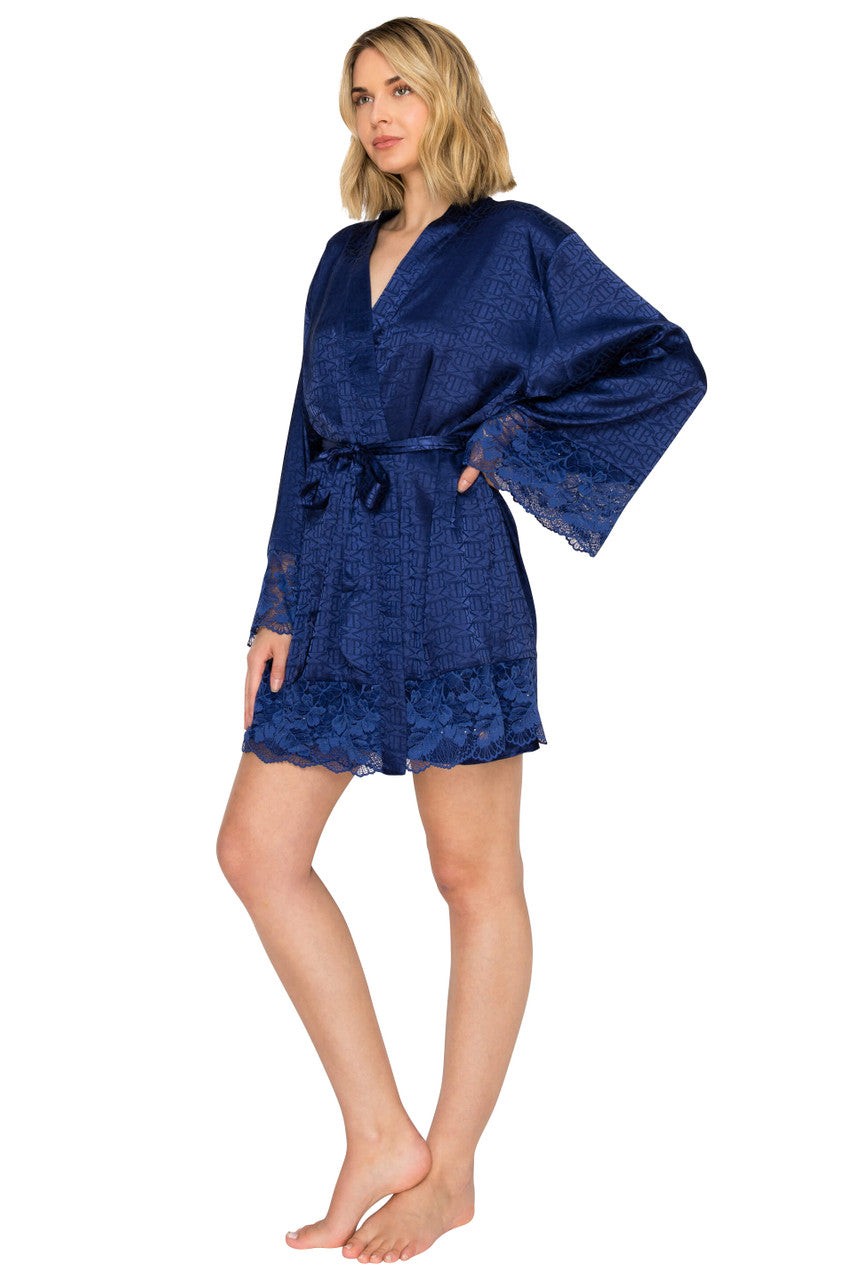 Luxe Monogram Jacquard & Sparkle Lace Wrap Robe
