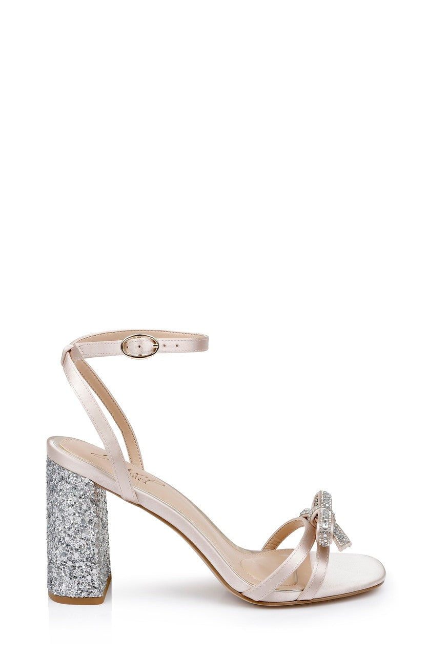 Hillary Block Heel Sandal with Rhinestone Bow