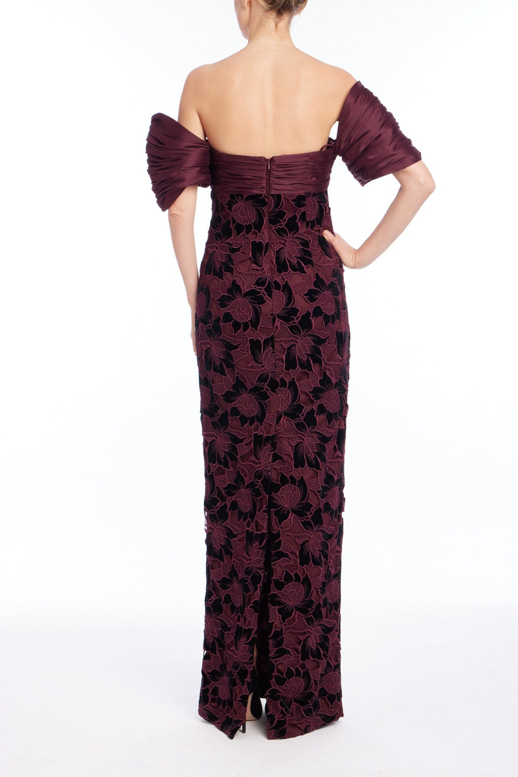 Floral Guipure Off-the-Shoulder Gown