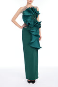 Satin Floral Strapless Column Gown