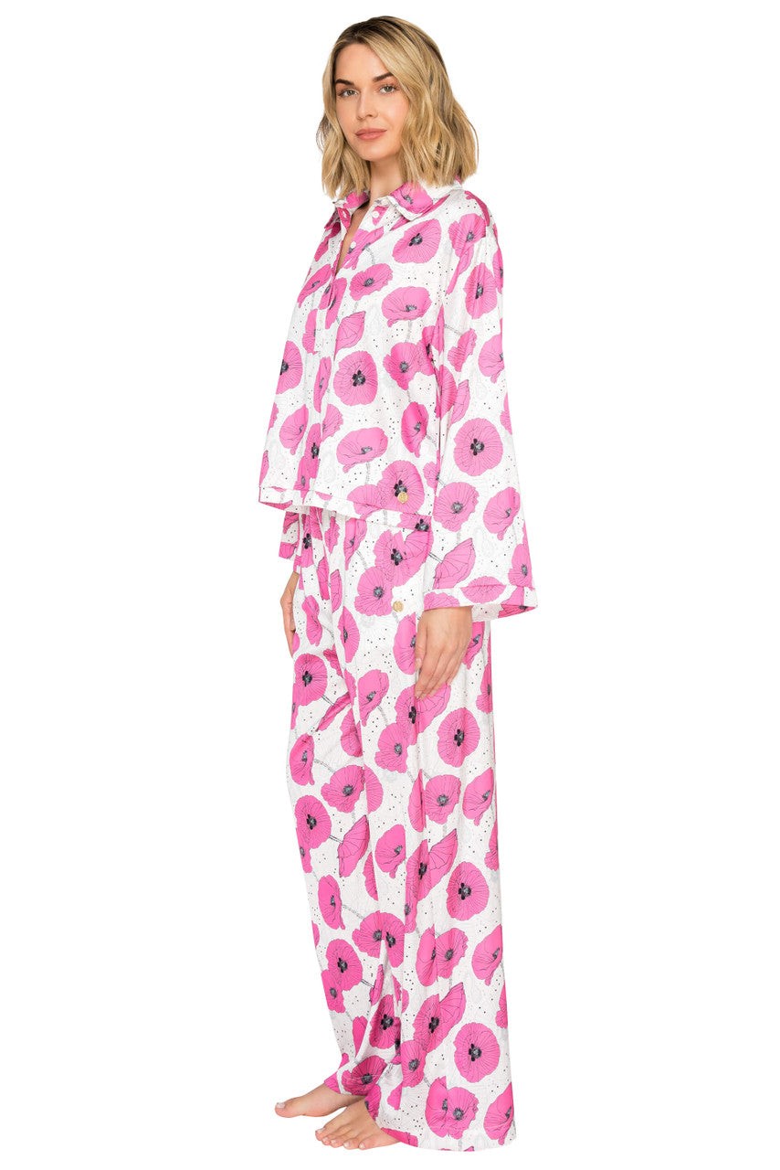 Luxe Floral Satin Long Sleeve & Wide Leg Pajama Set