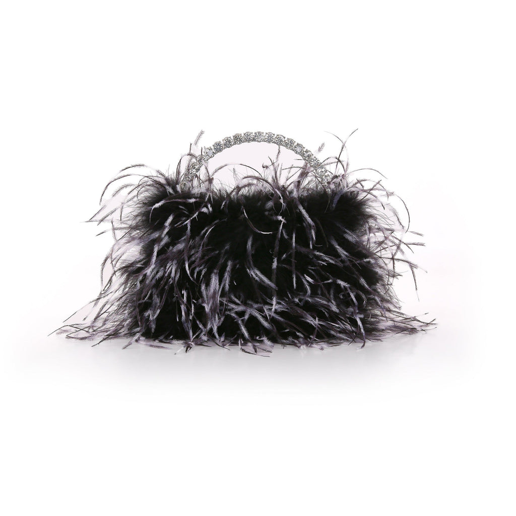 Raven Ostrich Feather Pouch Halfmoon Handle