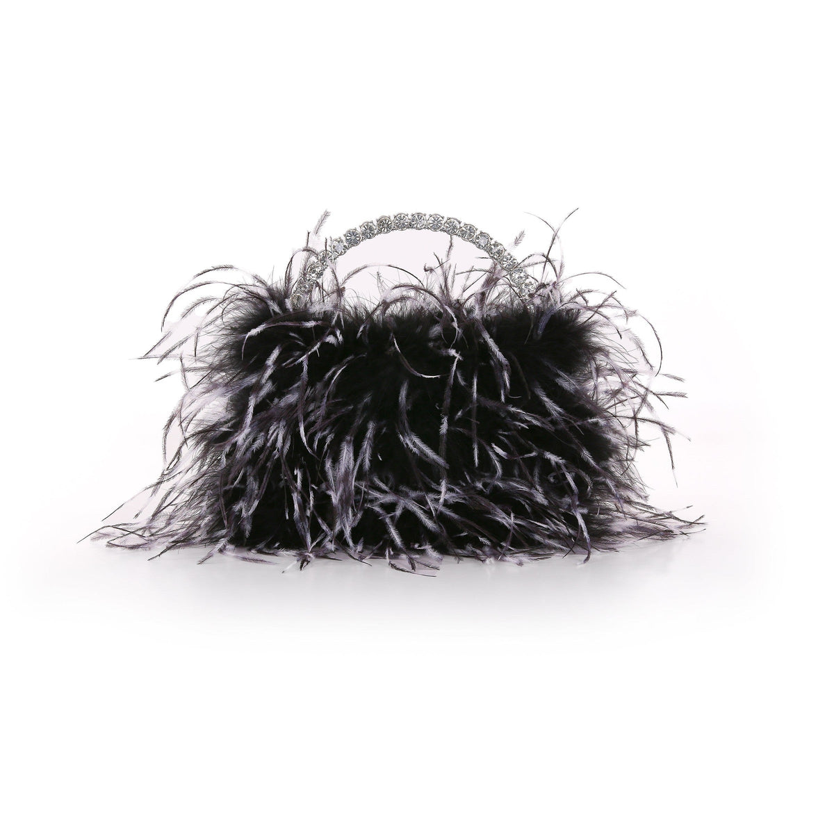 Raven Ostrich Feather Pouch Halfmoon Handle