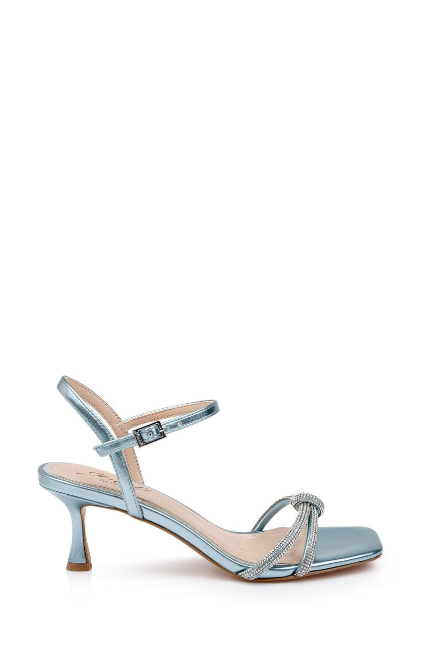 Maci Metallic Sandal with Rhinestone Knot Detail