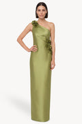 One-Shoulder Floral Applique Column Gown