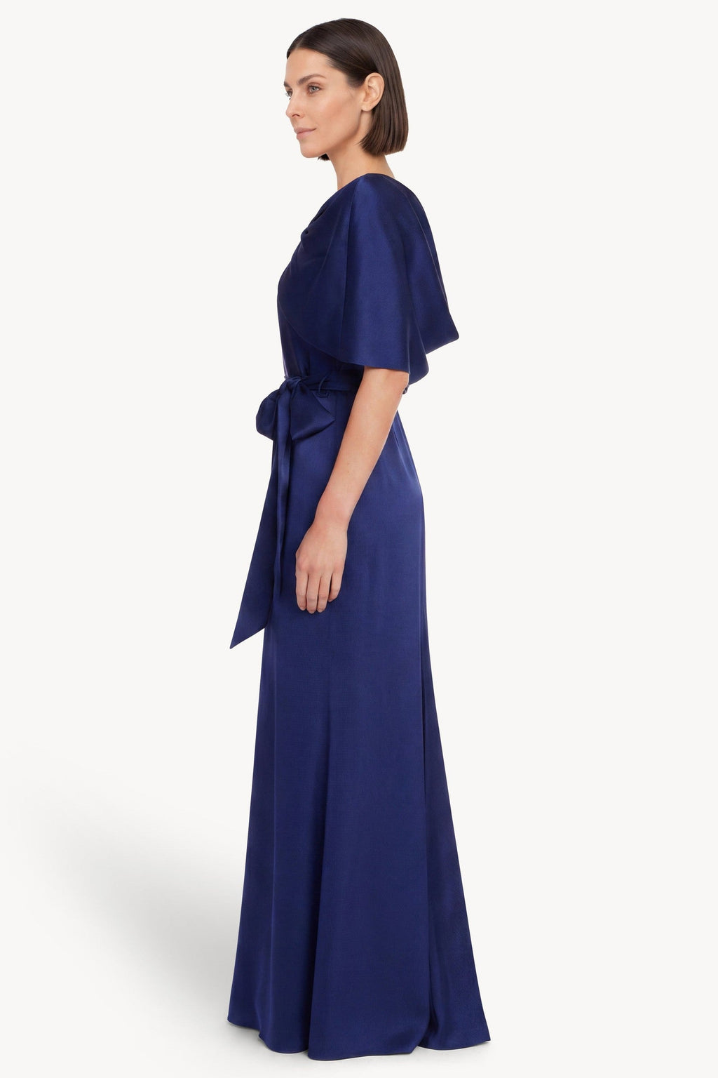 Cape Sleeve Column Gown with Sash
