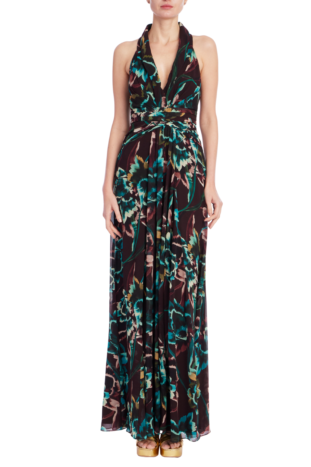 Floral Halter Neck Column Gown