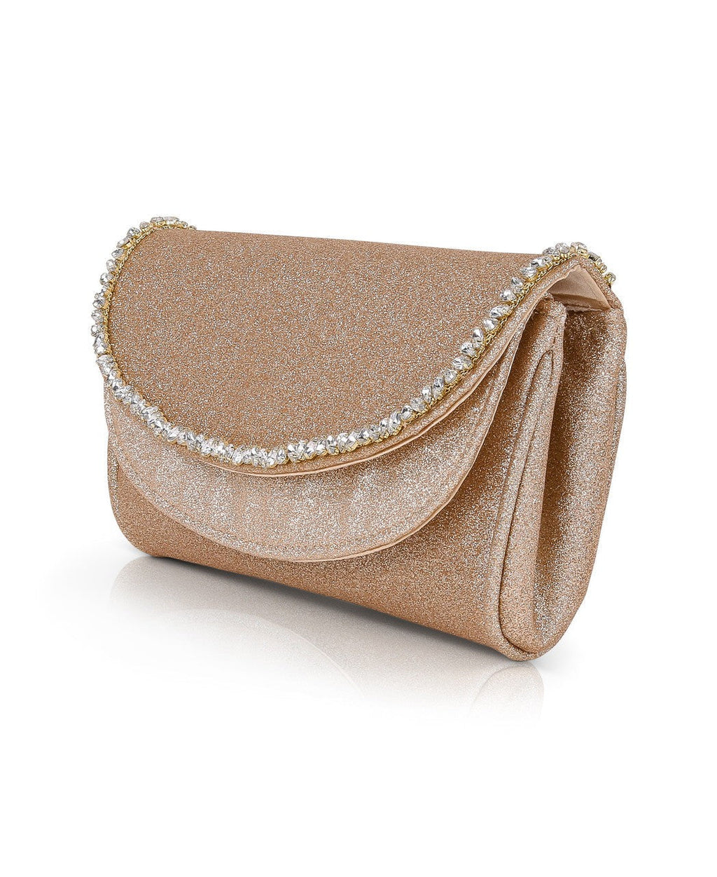 Talia Satin Double Flap Clutch with Crystal Trim