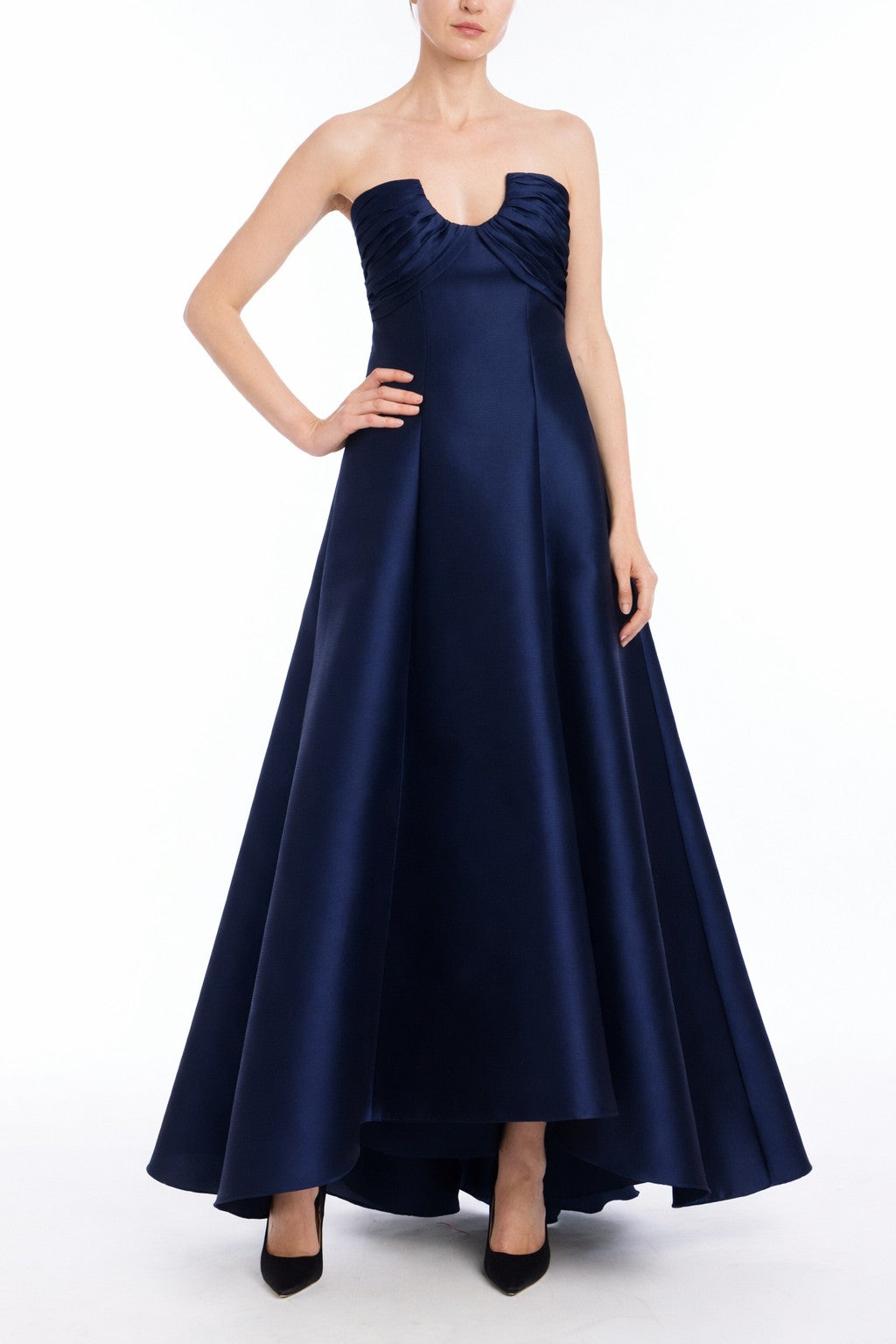 Pebble Gazar Strapless High Low Gown