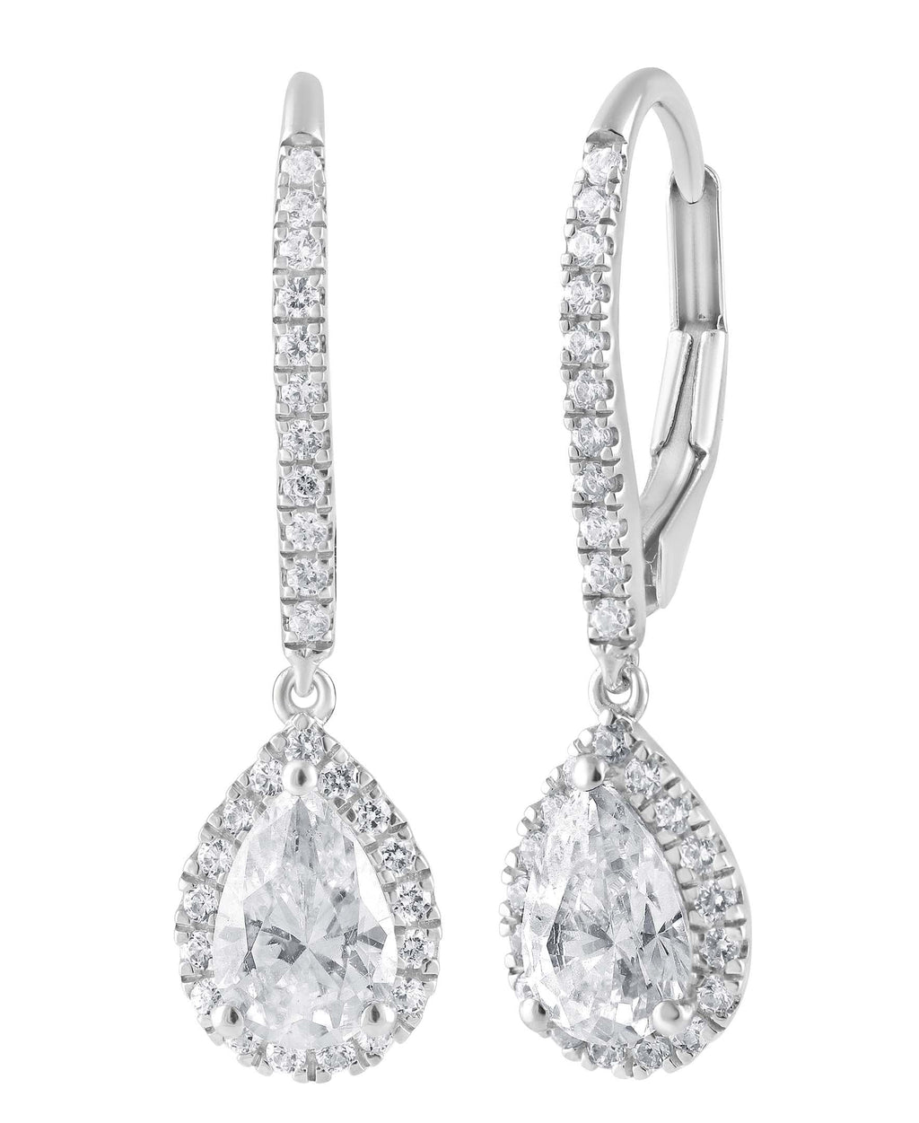 Diamond Halo Pear Drop Earrings