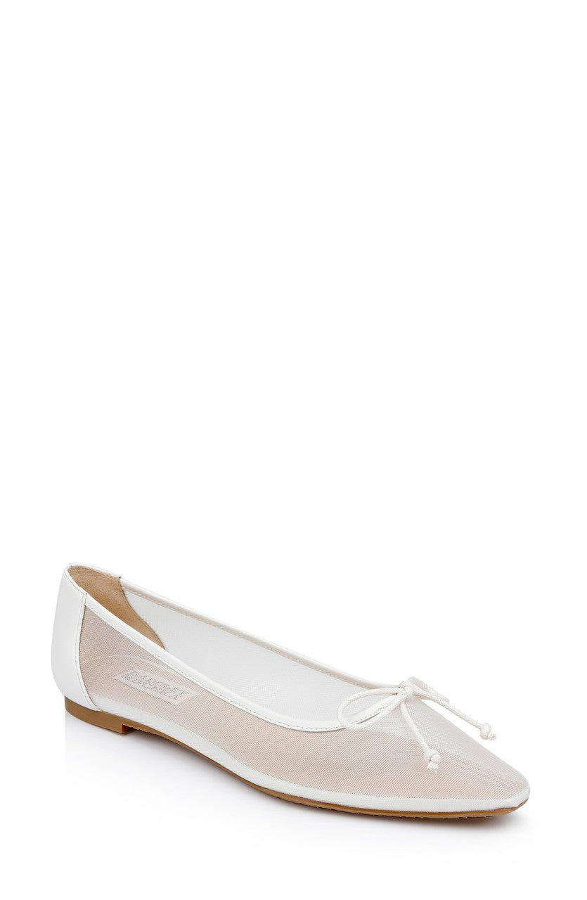 Cam Pointed Toe Leather Flats with Bow