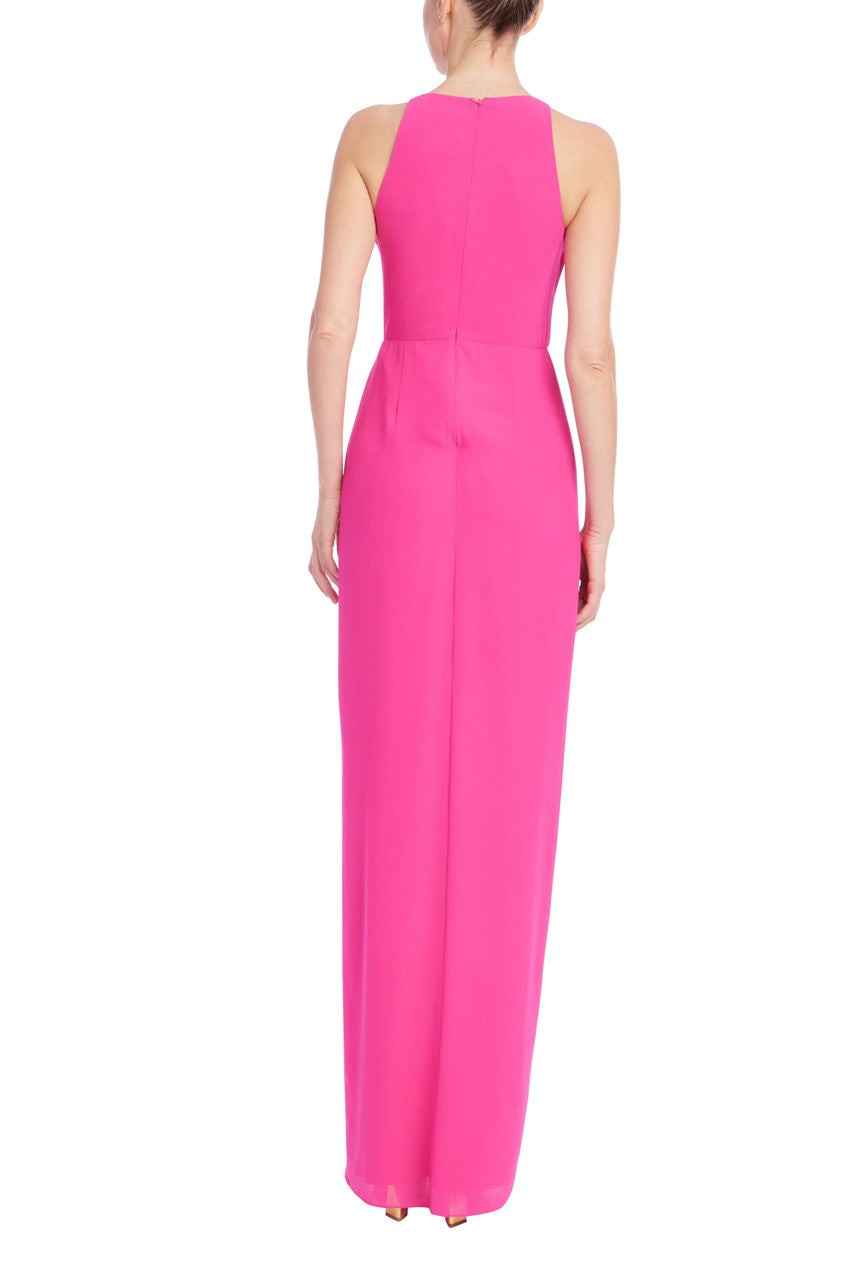 Sleeveless V-Neck Gown with 3D Rosette Ruffle