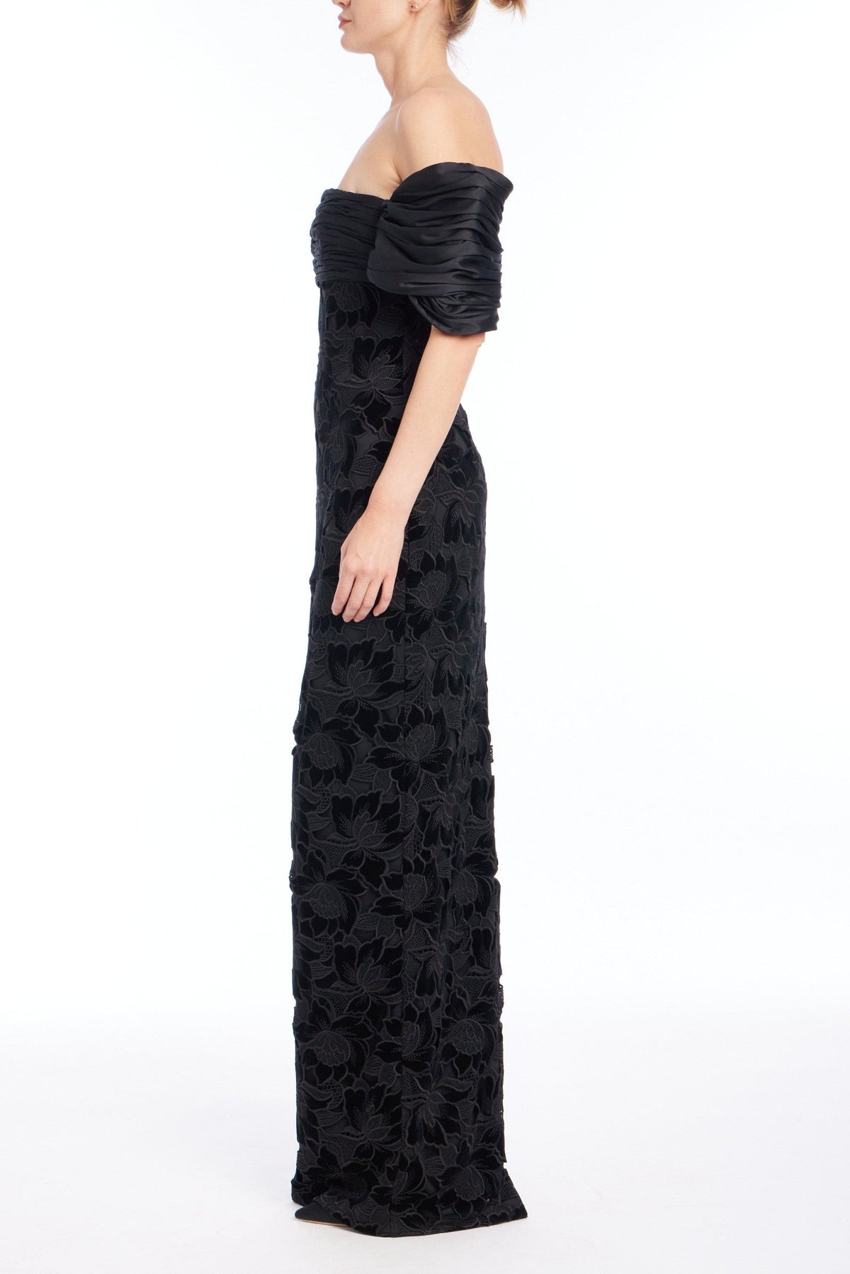 Floral Guipure Off-the-Shoulder Gown