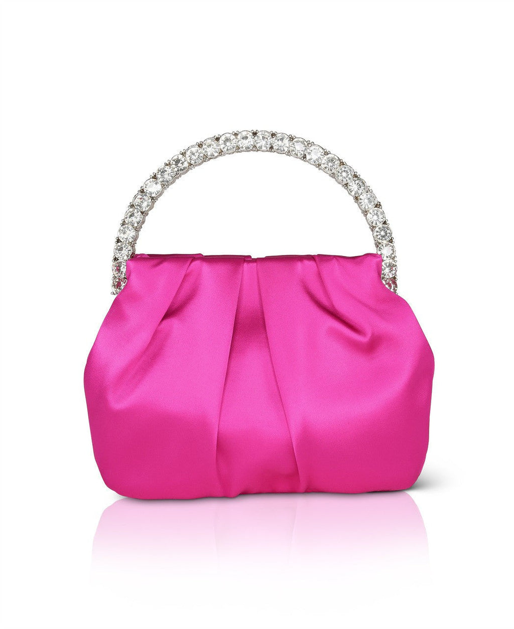Audrey Pleated Satin Pouch with Halfmoon Crystal Handle