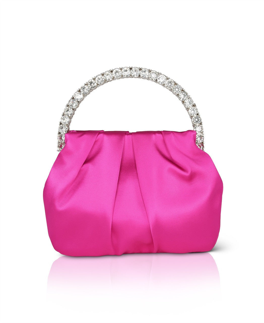 Audrey Pleated Satin Pouch with Halfmoon Crystal Handle