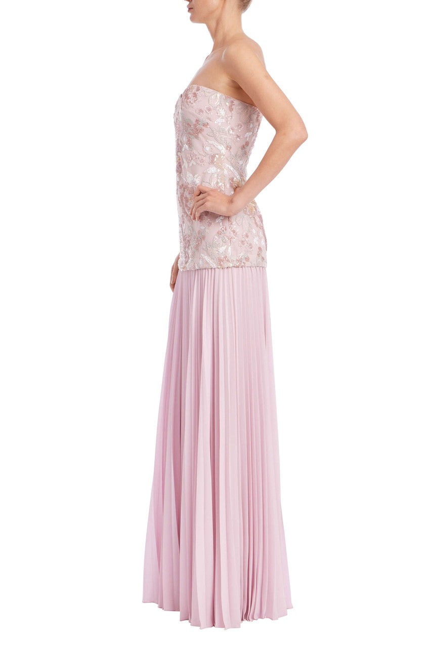 Strapless Beaded Bodice Dropwaist Gown