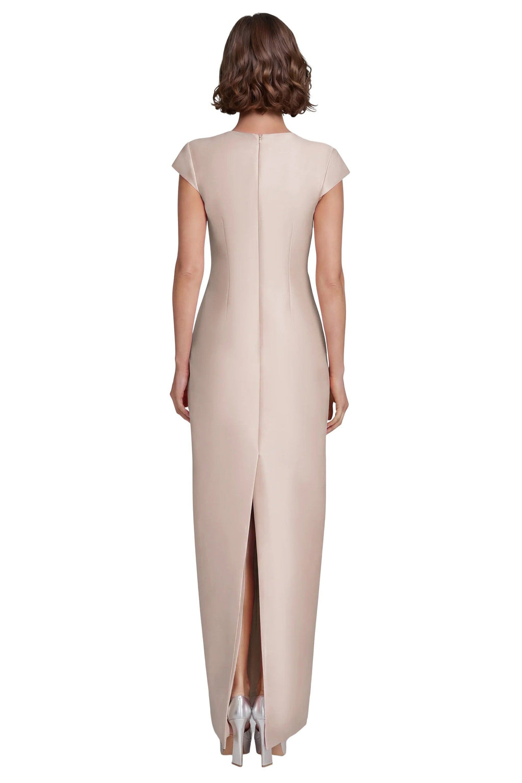 Cap Sleeve V-Neck Column Gown