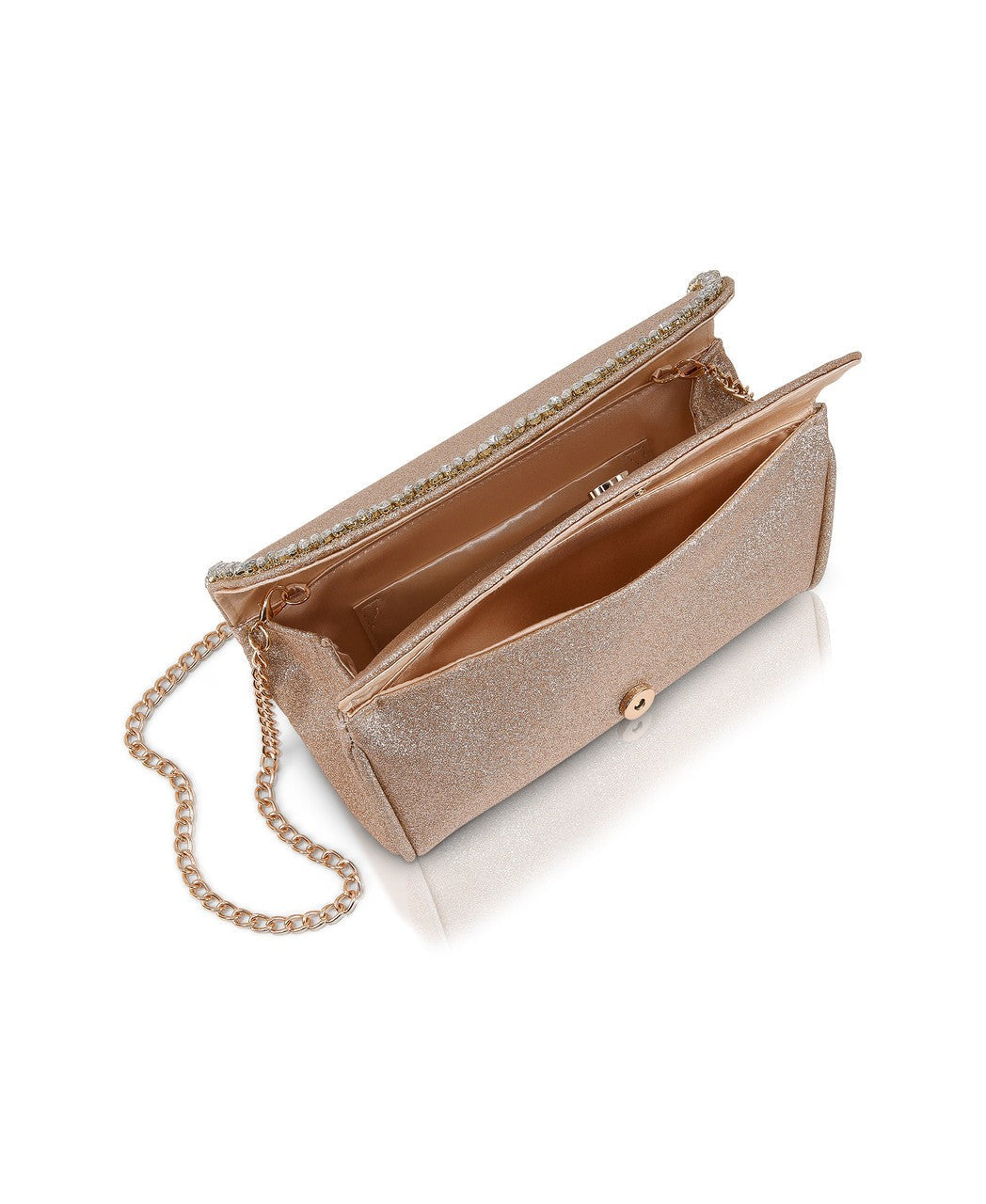 Talia Satin Double Flap Clutch with Crystal Trim