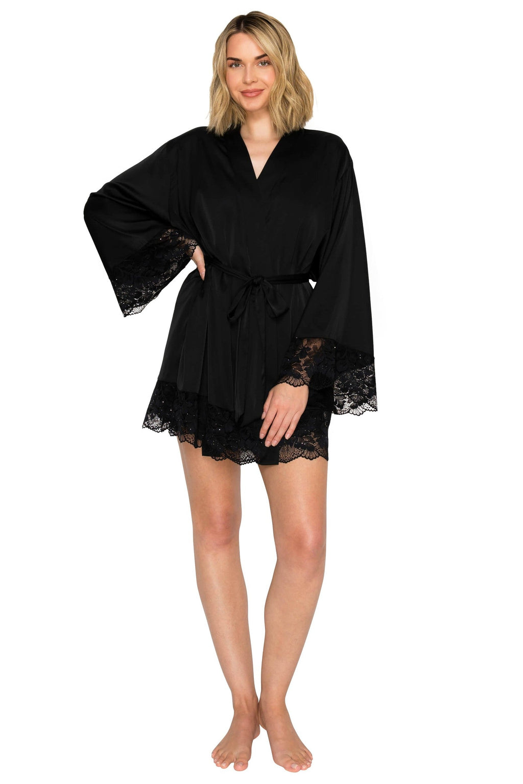 Luxe Satin & Sparkle Lace Short Wrap Robe