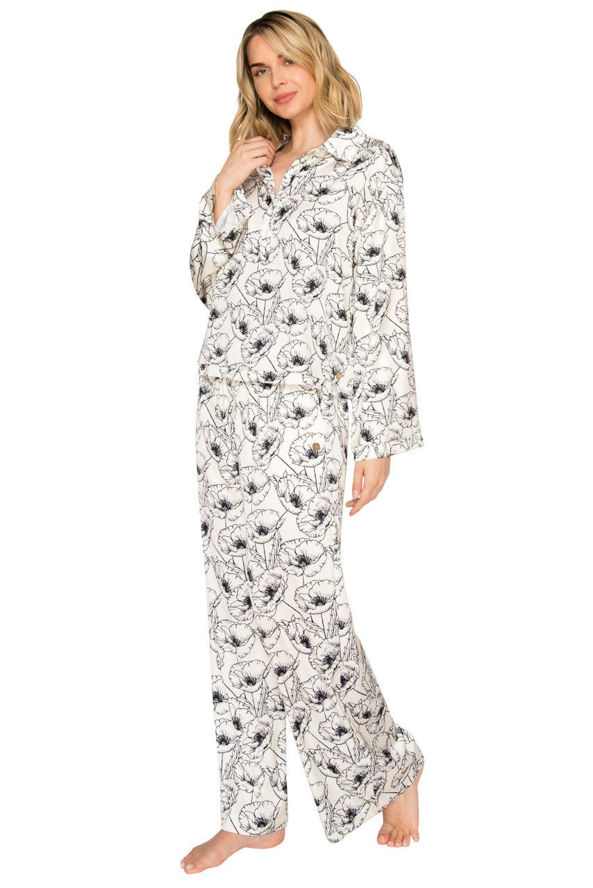 Luxe Floral Satin Long Sleeve & Wide Leg Pajama Set