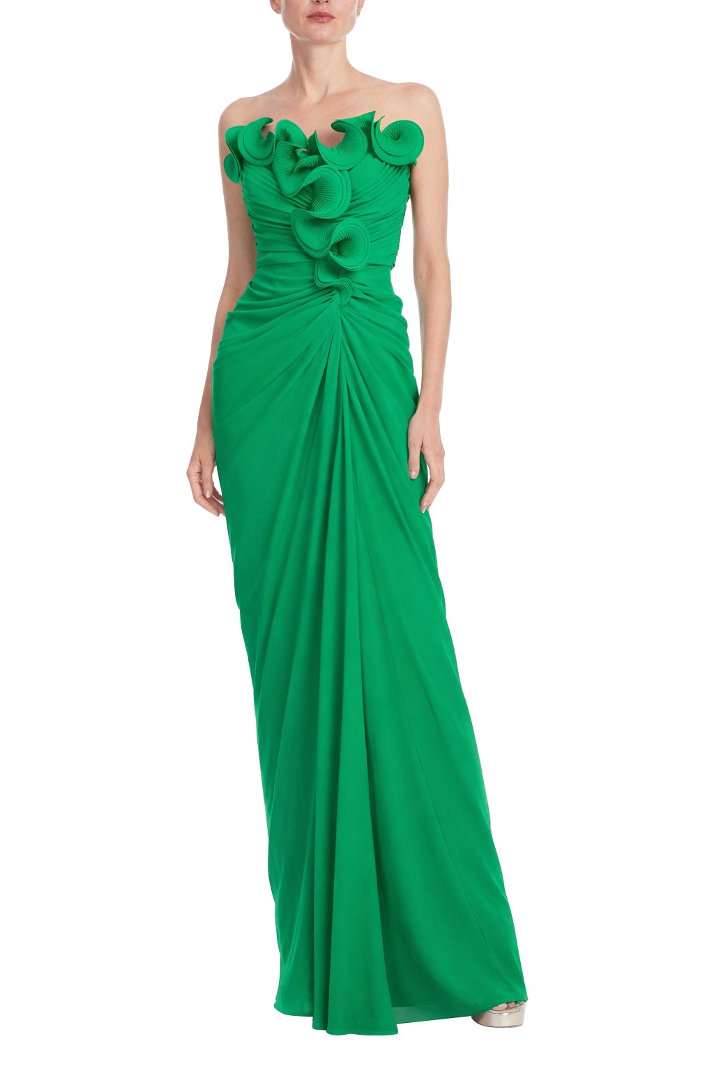 Strapless Pleated Ruffle Gown