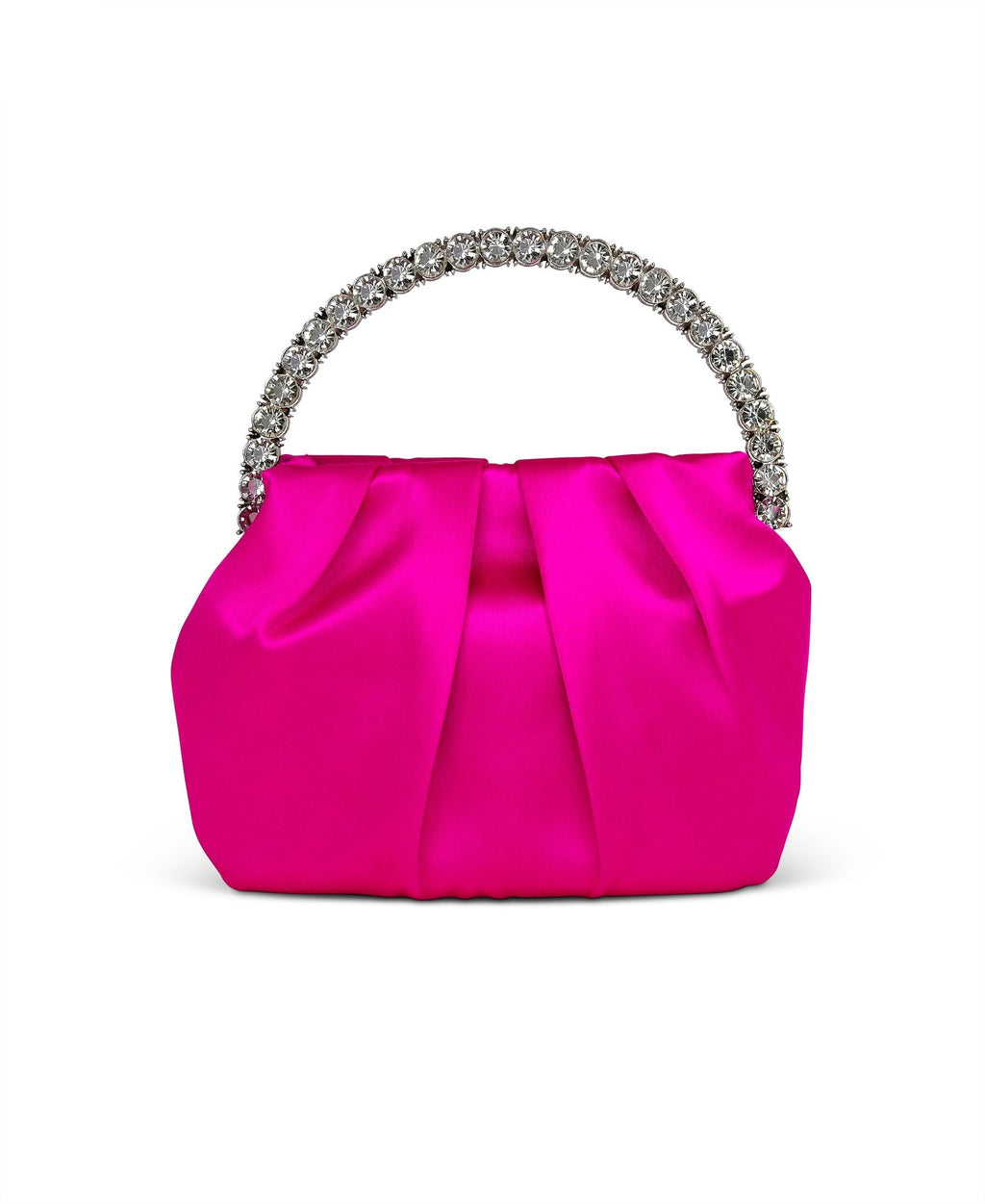 Audrey Pleated Satin Pouch with Halfmoon Crystal Handle