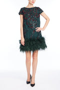 Beaded Feather Hem Short Dress