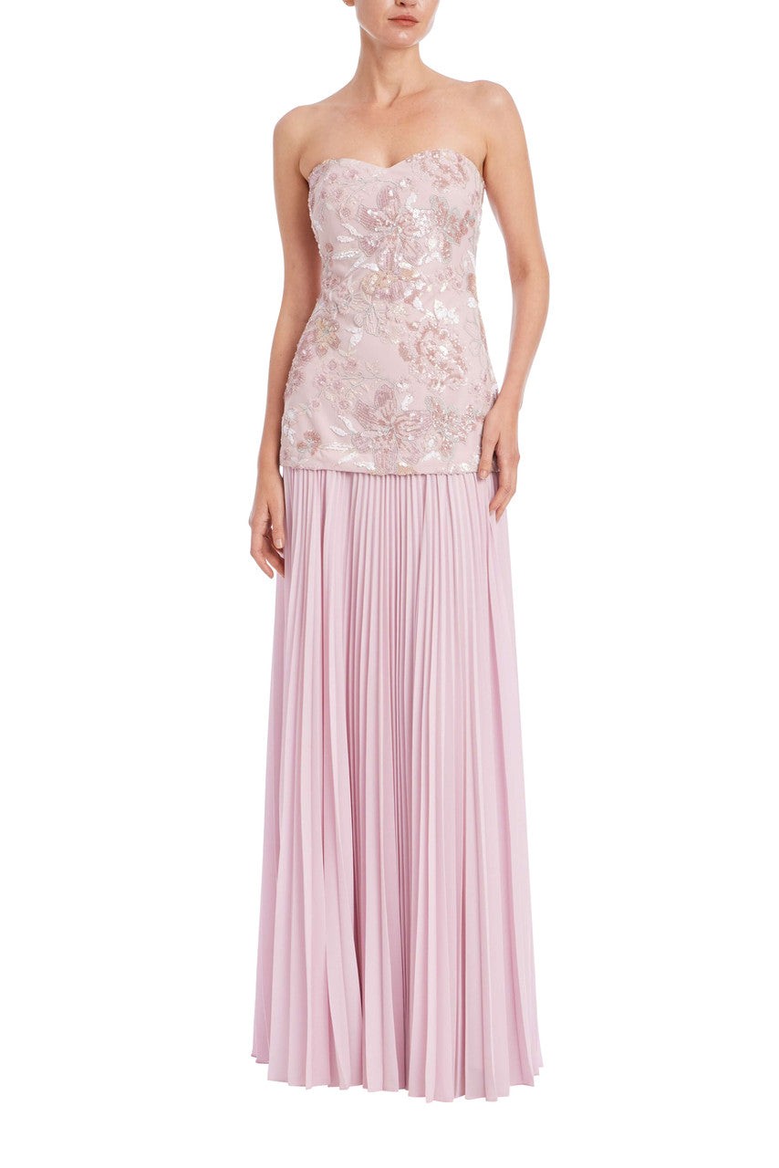 Strapless Beaded Bodice Dropwaist Gown