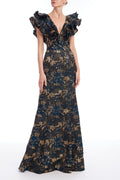 Ruffle Metallic Jacquard Mermaid Gown